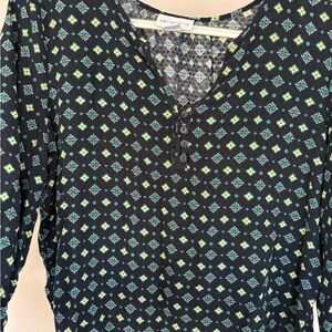 Liz Claiborne Geometric Black and Green Blouse